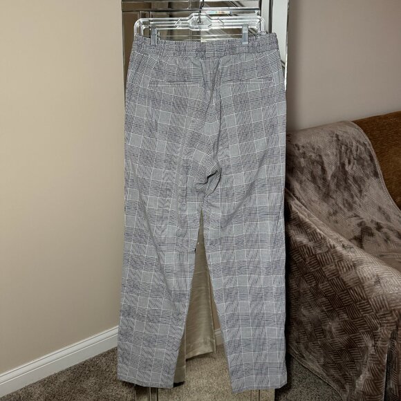 H&M Plaid Pants Regular Fit Elastic Waist Straight Leg Office Medium Black Grey - Picture 4 of 7